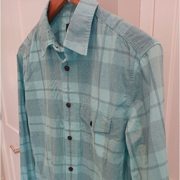 Mens GAP Cotton Button Down Shirt Aqua Plaid - Picture 3 of 11